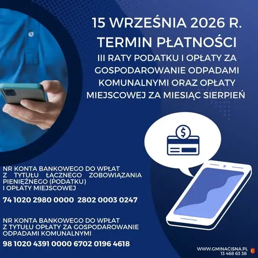 Gmina Cisna przypomina: minął termin III raty podatku i opłaty za odpady
