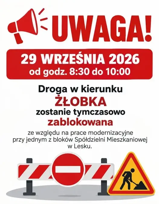 Lesko: tymczasowa blokada drogi do żłobka 29 września