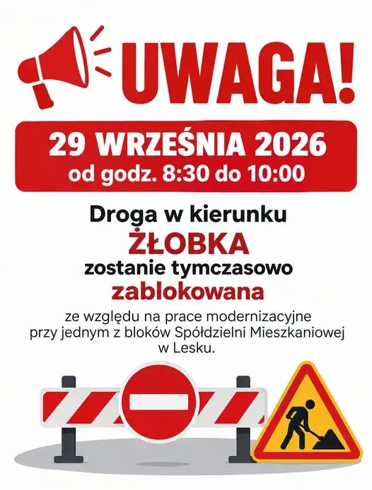 Lesko: tymczasowa blokada drogi do żłobka 29 września