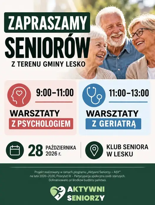 Lesko: warsztaty z psychologiem i geriatrą dla seniorów już 28 października
