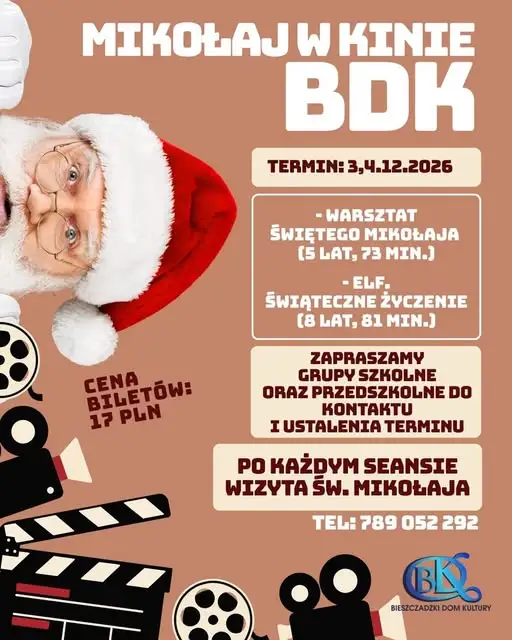 Mikołajkowe seanse w Kinie BDK w Lesku – zaproszenie dla grup szkolnych i przedszkolnych